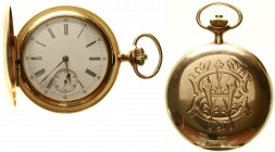 Uhren aus Gold Taschenuhren
Schweizer Herren-Halbsavonette Gelbgold 750, um 1900. Hersteller "F.P." (Gehäuse) und "Geneve" mit Genfer Wappen (Uhrwerk...