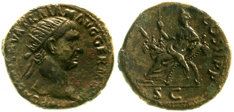 Römische Münzen Kaiserzeit Trajan, 98-117
Dupondius 98/99 n.Chr. Kopf mit Strah...