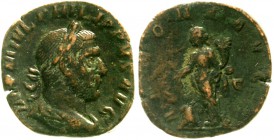Römische Münzen Kaiserzeit Philippus I. Arabs, 244-249
Sesterz 244/249 n.Chr. Drap., belorb. Büste n.r./ANNONA AVGG SC. Annona steht l., hält über Ko...