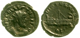 Römische Münzen Kaiserzeit Allectus, 293-296
Quinar 295/296 QT Camulodunum. Drp. Brb. mit Strahlenbinde r./Galeere.
fast sehr schön
