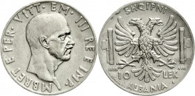 Ausländische Münzen und Medaillen Albanien Italienische Besetzung/Vittorio Emanuelle III., 1939-1943
10 Lek 1939 R. vorzüglich, kl. Kratzer im Avers...