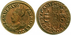Ausländische Münzen und Medaillen Belgien-Lüttich, Bistum Sedisvakanz, 1724
Liard 1724. St. Lambertus.
gutes vorzüglich, leichte Prägeschwäche, schö...
