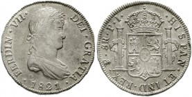 Ausländische Münzen und Medaillen Bolivien Ferdinand VII., 1808-1825
8 Reales 1821 PJ, Potosi. gutes vorzüglich, übl. leichte Prägeschwäche