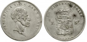 Ausländische Münzen und Medaillen Dänemark Frederik VI., 1808-1839
Rigsbankdaler = 1/2 Speciesdaler 1839 FF. sehr schön, kl. Kratzer, selten