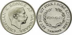 Ausländische Münzen und Medaillen Dänemark Christian X., 1912-1947
2 Kronen 1945. Auf seinen 75. Geburtstag.
Polierte Platte/BU, sehr selten in dies...