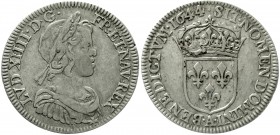 Ausländische Münzen und Medaillen Frankreich Ludwig XIV., 1643-1715
1/4 Ecu à la mèche courte 1644 A. Paris. Im Revers a.H. d. Kronenbügels Anhaftung...