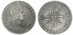 Ausländische Münzen und Medaillen Frankreich Ludwig XIV., 1643-1715
Ecu aux 8 Ls 2. Typ o.J.(1704/1709), Jahreszahl und Mzz. durch Überprägung unlese...