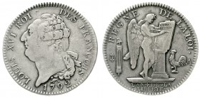 Ausländische Münzen und Medaillen Frankreich Ludwig XVI., 1774-1793
Ecu des six livres 1792 A, Paris. fast sehr schön
