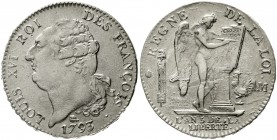 Ausländische Münzen und Medaillen Frankreich Ludwig XVI., 1774-1793
Ecu de 6 livres 1793 M, Toulouse. vorzüglich/Stempelglanz, selten in dieser Erhal...