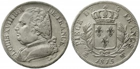 Ausländische Münzen und Medaillen Frankreich Ludwig XVIII., 1814, 1815-1824
5 Francs 1815 M. Toulouse.
sehr schön