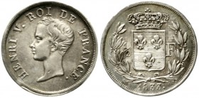 Ausländische Münzen und Medaillen Frankreich Heinrich V. Kronprätendent, 1820-1873
1/2 Franc 1833. vorzüglich, schöne Patina, leichte Randverprägung...