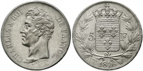 Ausländische Münzen und Medaillen Frankreich Charles X., 1824-1830
5 Francs 1826 W, Lille. gutes vorzüglich, selten in dieser Erhaltung