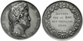 Ausländische Münzen und Medaillen Frankreich Louis Philippe I., 1830-1848
Silber-Prämienmedaille 1840 (graviert) v. Caqué. Belorb. Brb. n.r. / 4 Zeil...