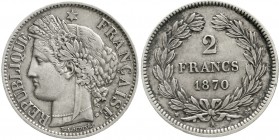 Ausländische Münzen und Medaillen Frankreich Dritte Republik, 1870-1940
2 Francs 1870 A, Paris. Kleines A, ohne Legende.
sehr schön/vorzüglich, selt...