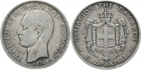 Ausländische Münzen und Medaillen Griechenland Georg I., 1863-1913
5 Drachmen 1876 A. fast sehr schön, Randfehler
