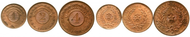 Ausländische Münzen und Medaillen Paraguay Republik, seit 1811
3 Stück: 1, 2 un...