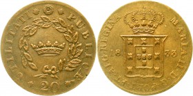 Ausländische Münzen und Medaillen Portugal Maria II., 1834-1853
20 Reis 1833 Probe (?) vorzüglich, kl. Randfehler, sehr selten