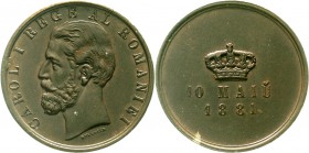 Ausländische Münzen und Medaillen Rumänien Carl I., 1866-1914
Bronzemedaille 1881, von Kullrich. Auf seine Proklamation als König. 37 mm.
vorzüglich...