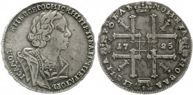 Ausländische Münzen und Medaillen Russland Peter I. der Große, 1689-1725
Rubel 1725. Moskau, Roter Münzhof. Mit OK unter dem Brustbild.
sehr schön, ...