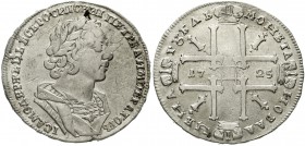 Ausländische Münzen und Medaillen Russland Peter I. der Große, 1689-1725
Rubel 1725. Moskau, Roter Münzhof.
fast sehr schön, Schrötlingsfehler