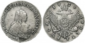 Ausländische Münzen und Medaillen Russland Elisabeth I., 1741-1761
Rubel 1754 In, Moskau. Roter Münzhof.
gutes sehr schön, Schrötlingsfehler