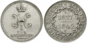 Ausländische Münzen und Medaillen Russland Nikolaus I., 1825-1855
Silbermedaille 1842. 25 Jahrf. des kön. preuss. Kürassier-Regt. Nikolaus I. 34 mm; ...