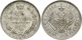 Ausländische Münzen und Medaillen Russland Alexander II., 1855-1881
25 Kopeken 1856, St. Petersburg, Mmz. Φb. vorzüglich/Stempelglanz, winz Randfehle...