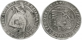 Römisch Deutsches Reich Haus Habsburg Erzherzog Ferdinand II., 1564-1595
Guldentaler zu 60 Kreuzer 1568, Hall. Hüftbild n.r./Wappen.
fast vorzüglich...