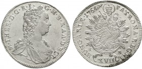 Römisch Deutsches Reich Haus Habsburg Maria Theresia, 1740-1780
XVII Kreuzer 1764 KB, Kremnitz. vorzüglich/Stempelglanz, min. Belag am Rand, selten