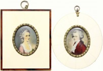 Römisch Deutsches Reich Haus Habsburg Franz Joseph I., 1848-1916
2 Gouache-Elfenbein-Miniaturen: Portrait des Komponisten Wolfgang Amadeus Mozart (17...