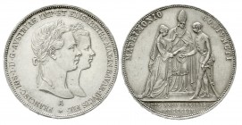 Römisch Deutsches Reich Haus Habsburg Franz Joseph I., 1848-1916
Doppelgulden 1854 A, Wien. Auf seine Vermählung mit Elisabeth von Bayern.
gutes vor...
