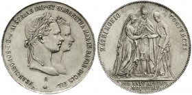 Römisch Deutsches Reich Haus Habsburg Franz Joseph I., 1848-1916
Gulden 1854 A. Wien. Auf seine Vermählung mit Elisabeth von Bayern.
vorzüglich, win...