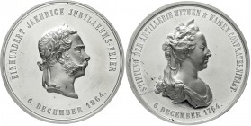 Römisch Deutsches Reich Haus Habsburg Franz Joseph I., 1848-1916
Zinnmedaille 1864 von Pittner. 100 Jahre Stiftung der Artillerie Witwen & Waisen Con...