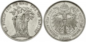 Römisch Deutsches Reich Haus Habsburg Franz Joseph I., 1848-1916
Gedenktaler (Feintaler) 1868. III. Deutsches Bundesschießen.
Erstabschlag, nur min....