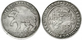 Altdeutsche Münzen und Medaillen Anhalt-Bernburg Victor Friedrich, 1721-1765
2/3 Feinsilbertaler nach Leipziger Fuß 1727, Stolberg. Wappen/Bär auf Ma...