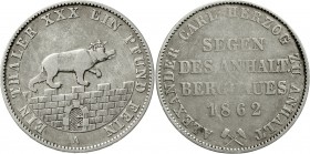 Altdeutsche Münzen und Medaillen Anhalt-Bernburg Alexander Carl, 1834-1863
Ausbeutetaler 1862 A. schön/sehr schön