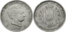 Altdeutsche Münzen und Medaillen Baden-Durlach Ludwig, 1818-1830
Taler zu 100 Kreuzern 1829. sehr schön, kl. Randfehler und winz. Schrötlingsfehler...