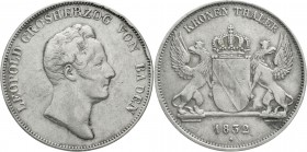 Altdeutsche Münzen und Medaillen Baden-Durlach Leopold, 1830-1852
Kronentaler 1832. Stern unter Jahreszahl kein Punkt hinter Baden.
sehr schön