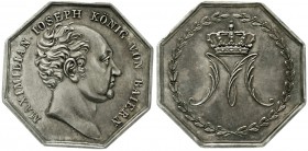 Altdeutsche Münzen und Medaillen Bayern Maximilian IV. (I.) Joseph, 1799-1806-1825
Oktogonaler Silberjeton o.J., unsigniert. Brb. n.r. / Gekröntes "M...