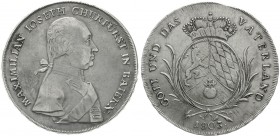 Altdeutsche Münzen und Medaillen Bayern Maximilian IV. (I.) Joseph, 1799-1806-1825
Konventionstaler 1803 ohne CD und Punkt hinter BAIERN.
gutes sehr...
