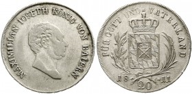 Altdeutsche Münzen und Medaillen Bayern Maximilian IV. (I.) Joseph, 1799-1806-1825
20 Konventionskreuzer 1811. sehr schön, winz. Randfehler