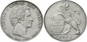 Altdeutsche Münzen und Medaillen Bayern Ludwig I., 1825-1848
Geschichtstaler 1831. Gerecht und beharrlich.
sehr schön/vorzüglich, Kratzer