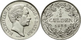 Altdeutsche Münzen und Medaillen Bayern Maximilian II. Joseph, 1848-1864
1/2 Gulden 1859. vorzüglich/Stempelglanz