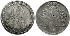 Altdeutsche Münzen und Medaillen Brandenburg-Ansbach Karl Wilhelm Friedrich, 1729-1757
2/3 Taler 1753 G. sehr schön, leichte Prägeschwäche und winz. ...