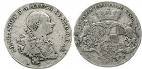 Altdeutsche Münzen und Medaillen Brandenburg-Ansbach Alexander, 1757-1791
Konventionstaler 1765 GS. fast sehr schön, kl. Schrötlingsfehler