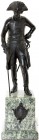 Altdeutsche Münzen und Medaillen Brandenburg/Preußen Friedrich II., 1740-1786
Bronze-Standbild des "Alten Fritz" mit Dreispitz und Gehstock. Auf grün...
