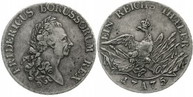Altdeutsche Münzen und Medaillen Brandenburg/Preußen Friedrich II., 1740-1786
Reichstaler 1775 A, Berlin. Greisenantlitz.
fast sehr schön, winz. Ran...