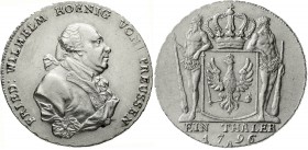 Altdeutsche Münzen und Medaillen Brandenburg/Preußen Friedrich Wilhelm II., 1786-1797
Reichstaler 1796 A, Berlin. gutes vorzüglich, leicht justiert...