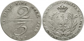 Altdeutsche Münzen und Medaillen Brandenburg/Preußen Friedrich Wilhelm II., 1786-1797
2/3 Taler 1797 Handelsgulden. gutes sehr schön