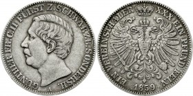 Altdeutsche Münzen und Medaillen Schwarzburg-Sondershausen Günther Friedrich Karl II., 1835-1880
Vereinstaler 1859. Auflage nur 6000 Ex.
sehr schön...